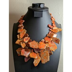 Marked LUC 925 Sterling Silver Faux Orange Stone Statement Necklace 20.75"